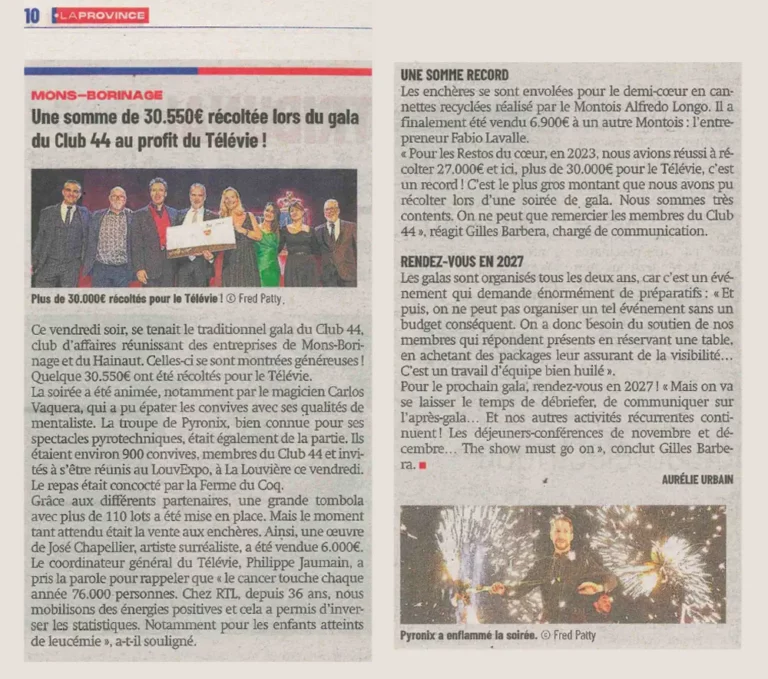 Une somme de 30.550€ récoltée lors du gala du Club 44 au profit du Télévie !